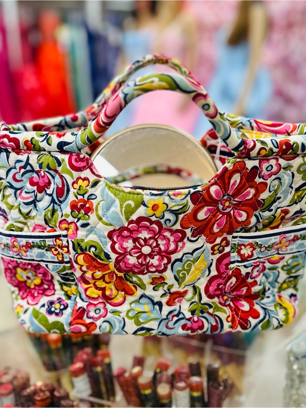 Vera Bradley Floral Quilted Tote - Pink, Red, Green, Blue